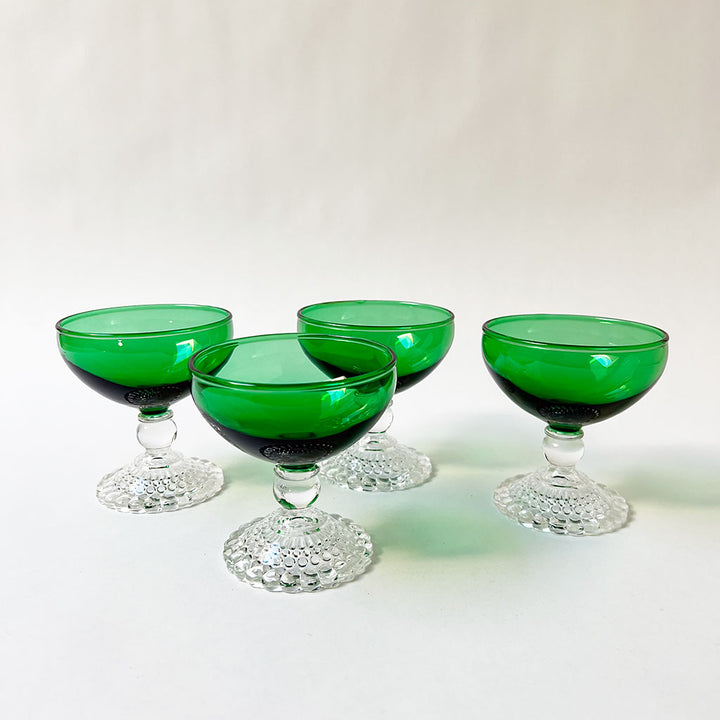 Vintage Drinking Glasses Green & Clear (Set of 4)