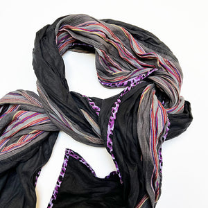 Mixed Berry Charcoal Stripe & Black Wide Scarf