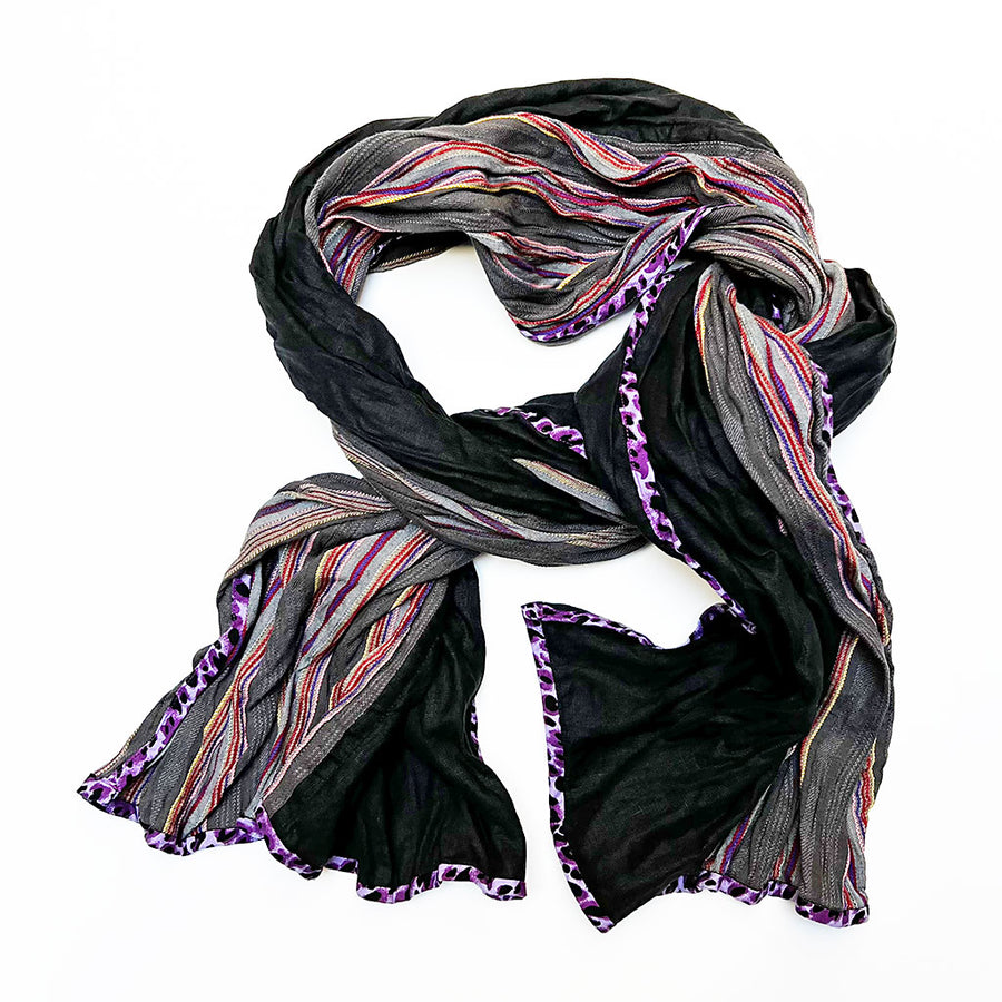 Charcoal Berry Stripe & Black Wide Scarf