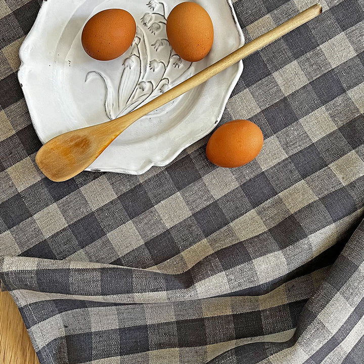 Big Check Linen Tea Towel in Grey