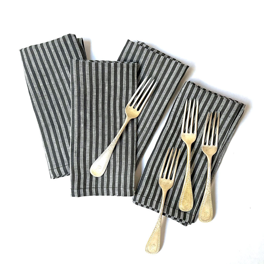 Granite Grey Stripe Linen Napkins (Set of 4)