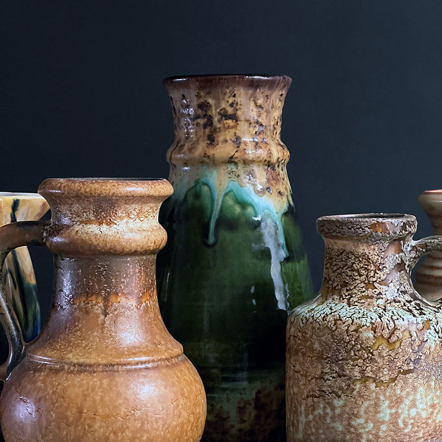 Mid-Century Ceramic Tall Vase with Green Glaze Made in West Germany