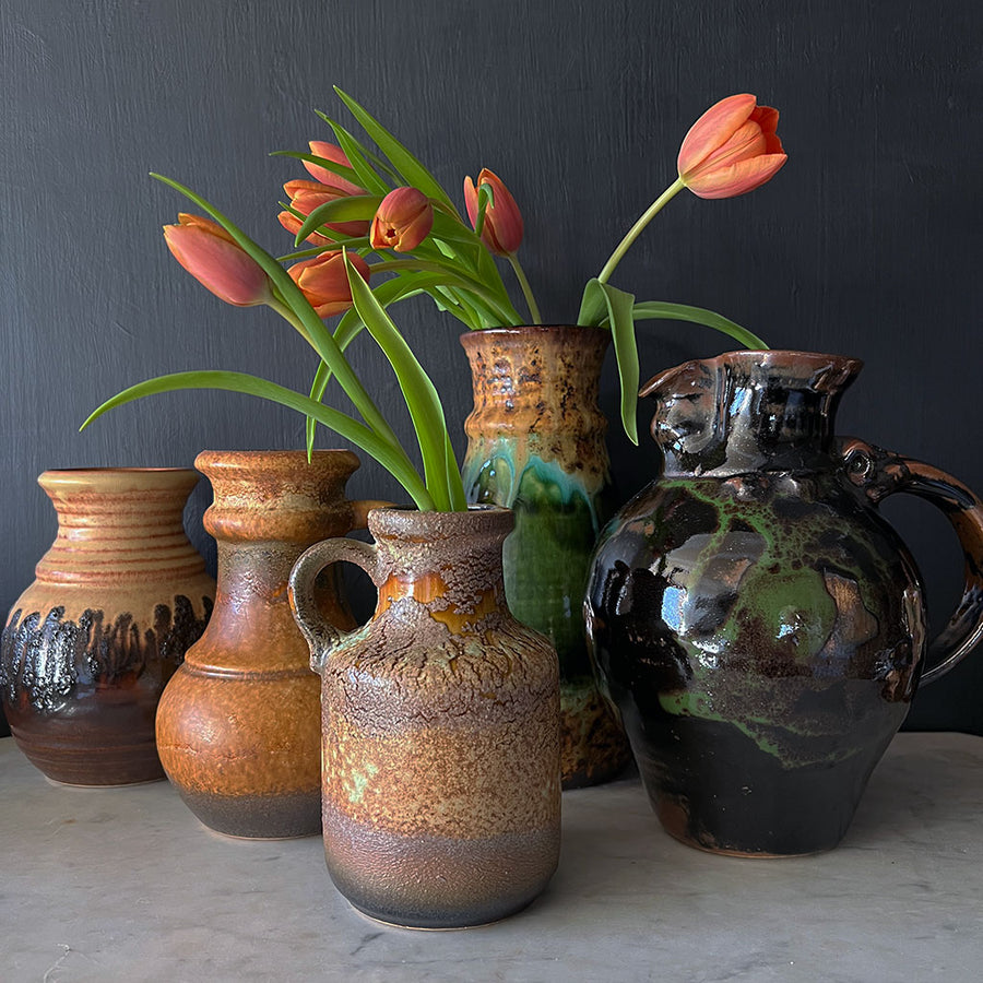 Vintage Black, Brown & Green Studio Pottery Pitcher