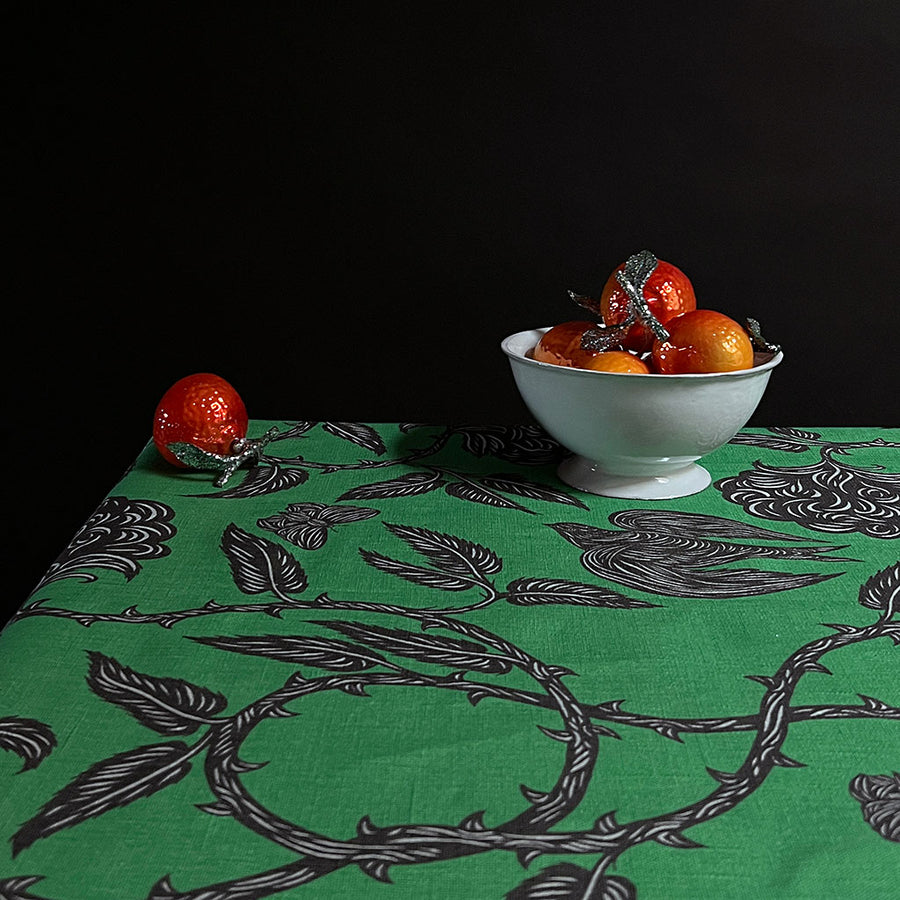 PATCH NYC Hawthorn Garden Clover Green Linen Tablecloth