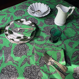 PATCH NYC Hawthorn Garden Clover Green Linen Tablecloth