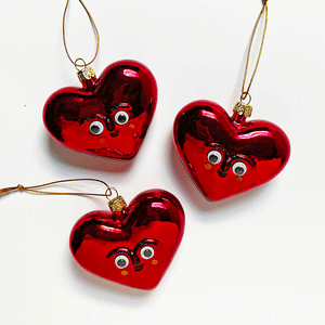 Googly Eye Red Heart Face Glass Ornament