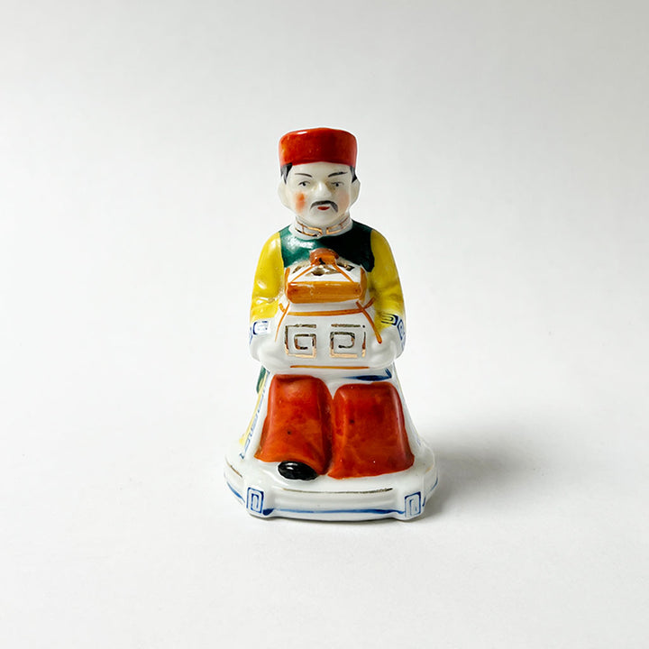 Vintage Figural Man with an Orange Box Ceramic Incense Burner Made in Occupied Japan