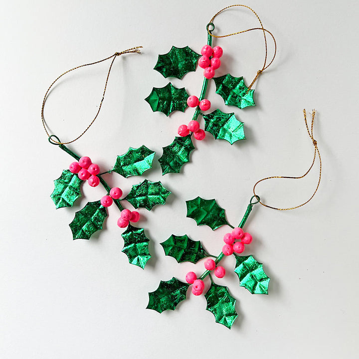 Holly Leaves with Berries Metal Ornament