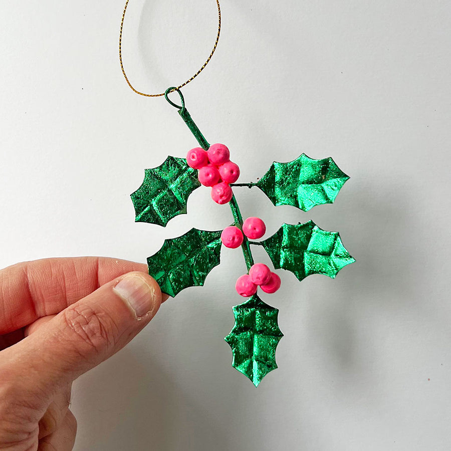Holly Leaves with Berries Metal Ornament