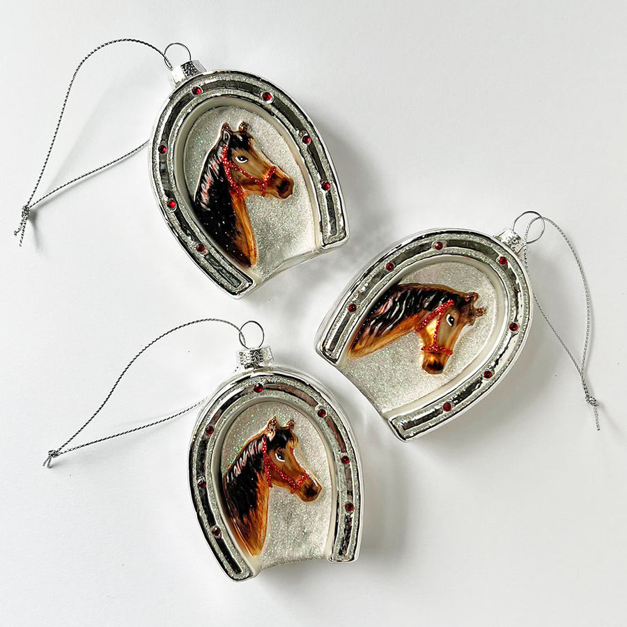 Lucky Horse & Horseshoe Glass Ornament