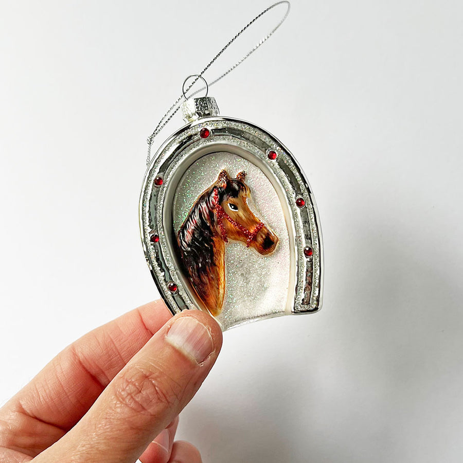 Lucky Horse & Horseshoe Glass Ornament
