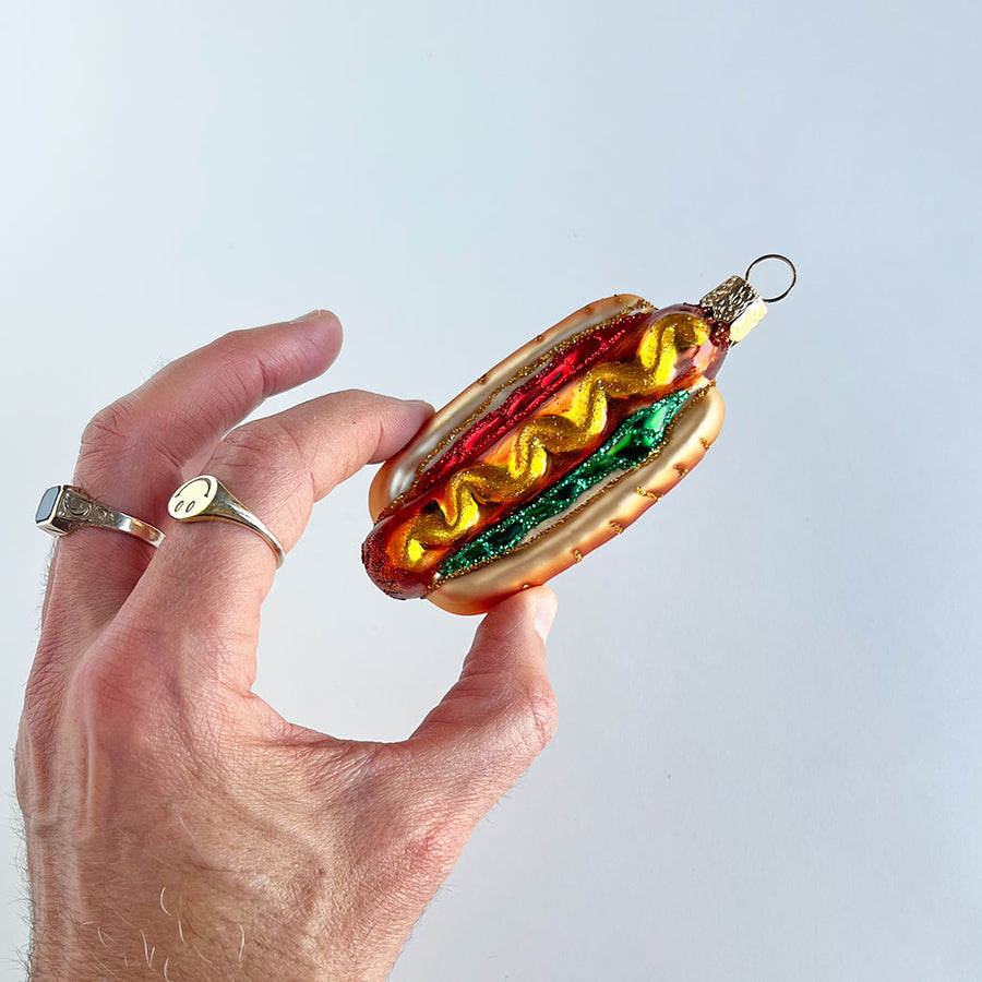 Coney Island Hotdog Glass Ornament
