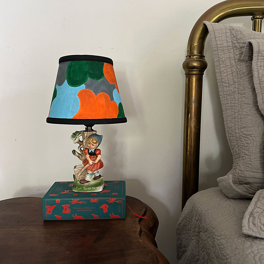 Vintage Table Lamp with Coordinating Custom Hand-Painted Shade