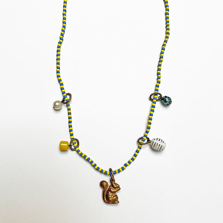 Collage Necklace: Blue & Yellow (squirrel)
