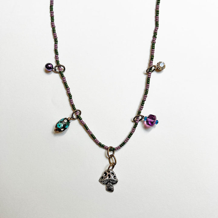 Collage Necklace: Olive & Purple (mushroom)