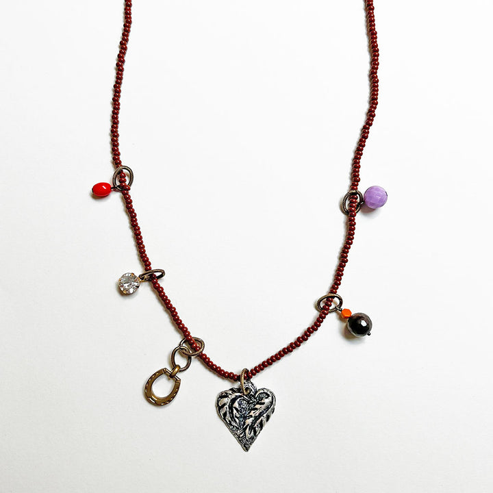 Collage Necklace: Rust (leaf heart)