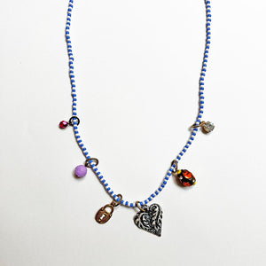 Collage Necklace: Blue & White (leaf heart)