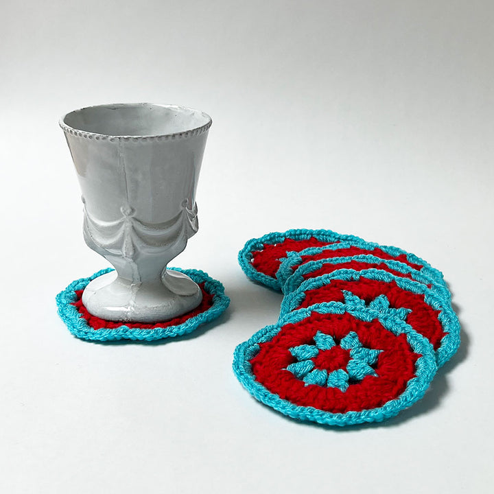 Hand Crochet Coaster Set (blue & red)