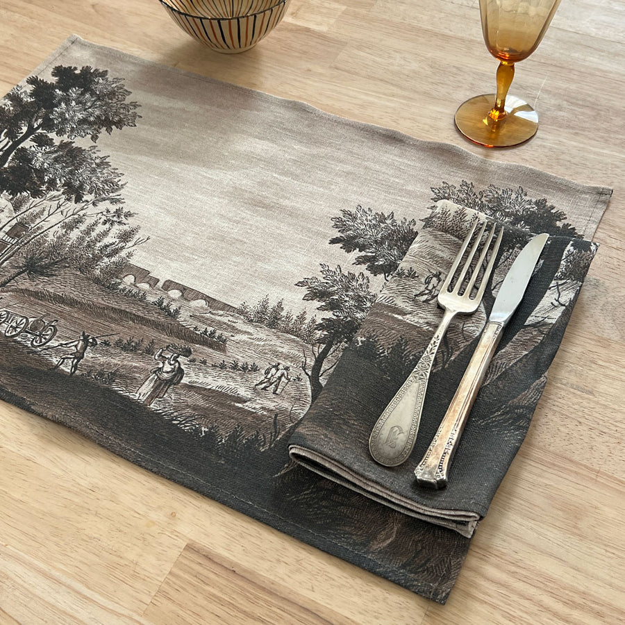PATCH NYC Italian Landscape Sepia Linen Placemats (Set of 4)