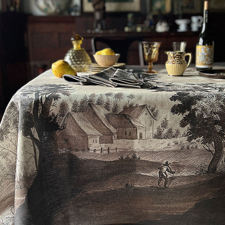 PATCH NYC Italian Landscape Sepia Linen Tablecloth