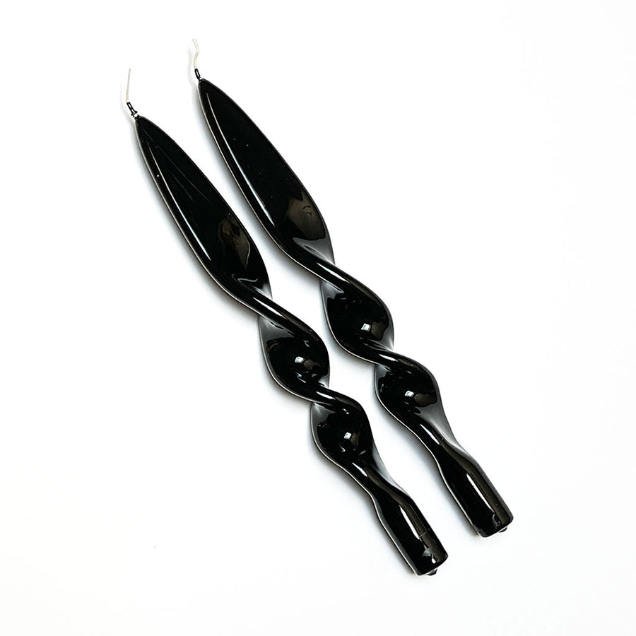 Italian Lacquered Spiral Taper Candle Black, Set of 2