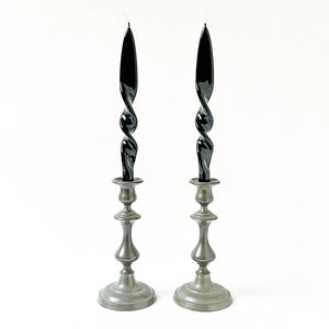 Italian Lacquered Spiral Taper Candle Black, Set of 2