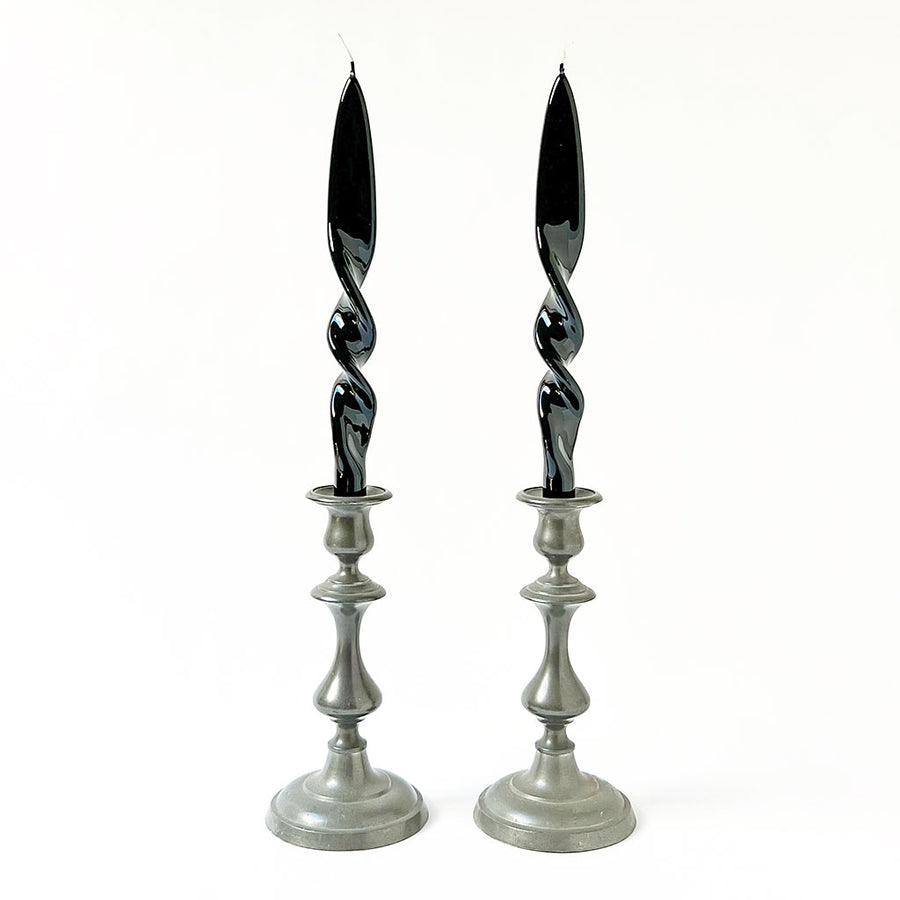 Italian Lacquered Spiral Taper Candle Black, Set of 2