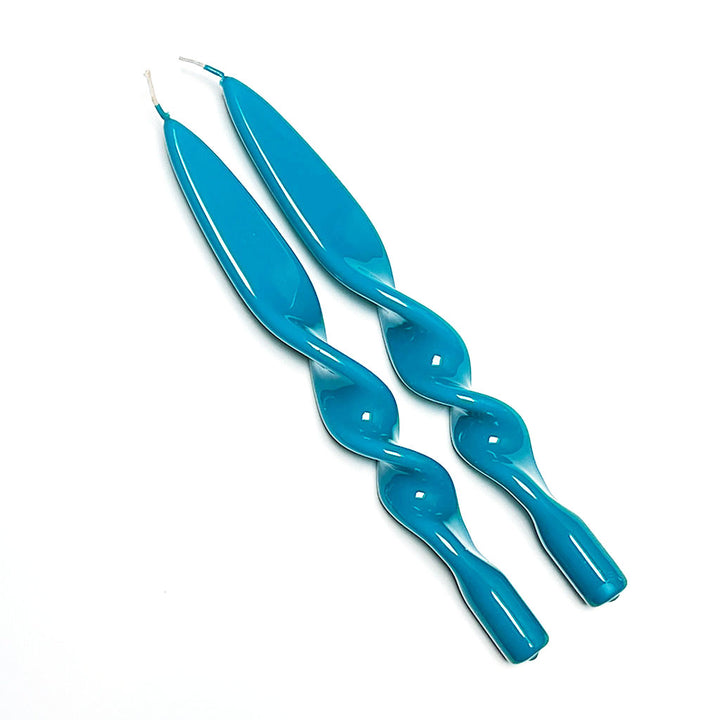 Italian Lacquered Spiral Taper Candle Turquoise, Set of 2