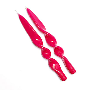 Italian Lacquered Spiral Taper Candle Fuchsia, Set of 2