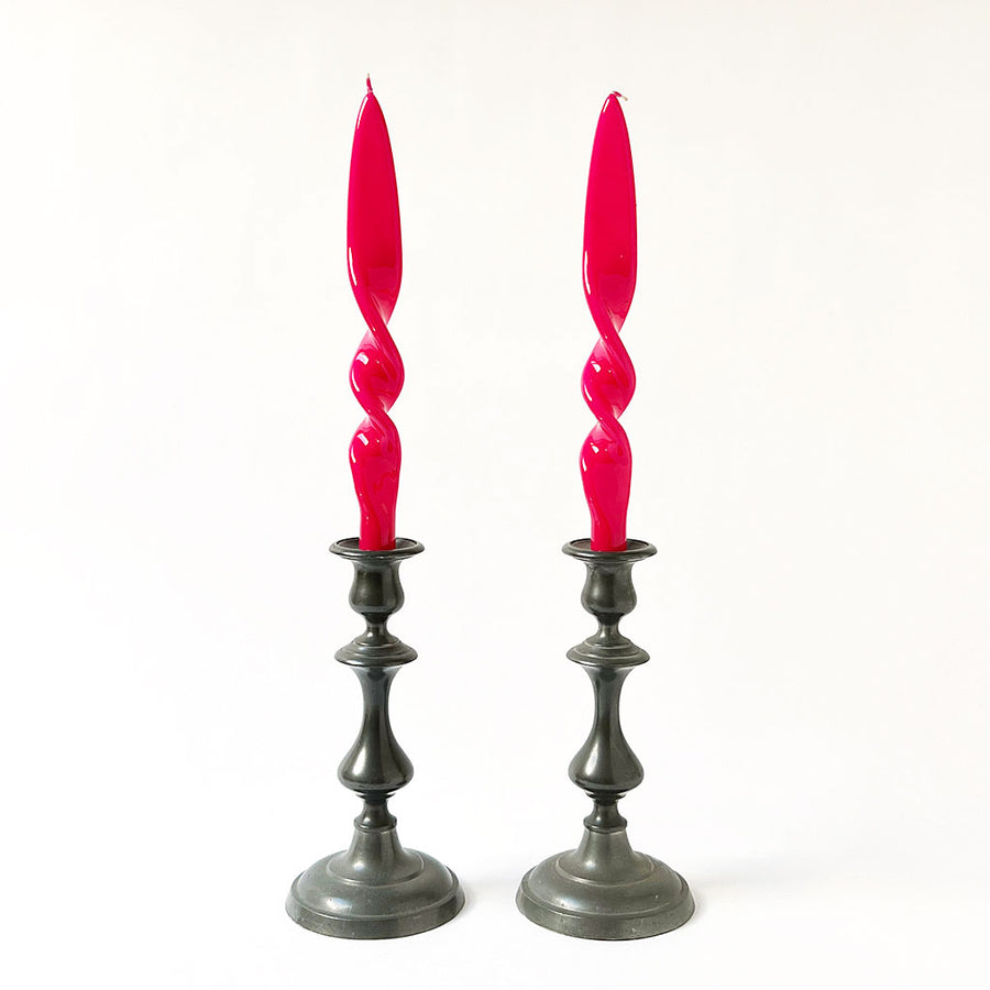 Italian Lacquered Spiral Taper Candle Fuchsia, Set of 2