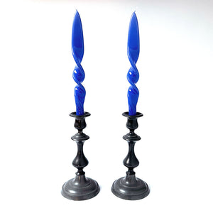 Italian Lacquered Spiral Taper Candle Periwinkle Blue, Set of 2