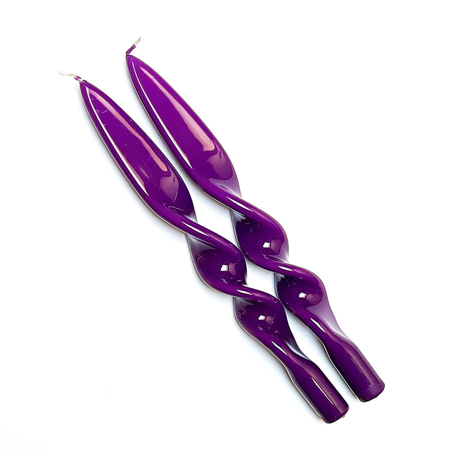 Italian Lacquered Spiral Taper Candle Purple, Set of 2