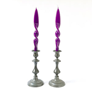 Italian Lacquered Spiral Taper Candle Purple, Set of 2