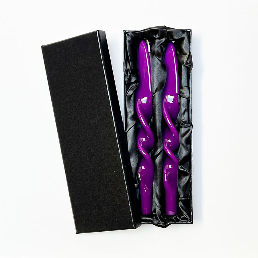 Italian Lacquered Spiral Taper Candle Purple, Set of 2