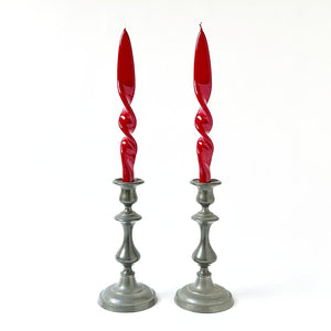 Italian Lacquered Spiral Taper Candle Burgundy, Set of 2