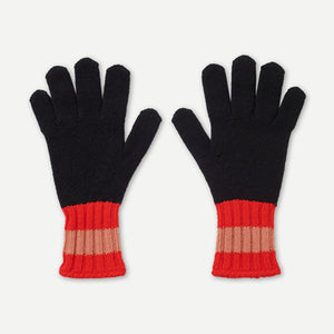 Jo Gordon Black with Ribbed Red Stripe Lambswool Gloves