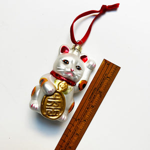 Lucky Japanese Maneki-neko Cat Glass Ornament