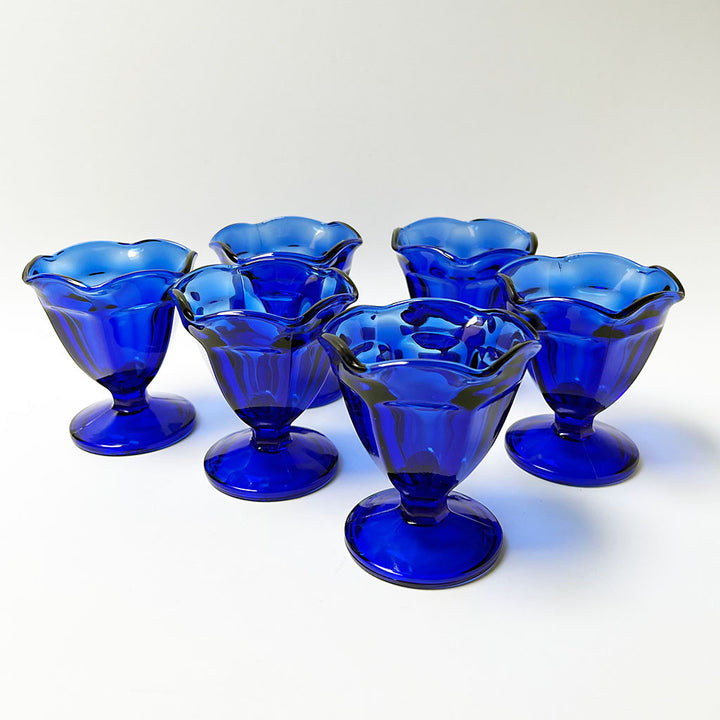 Vintage Drinking Glasses/ Ice Cream Bowls Deep Blue (Set of 6)