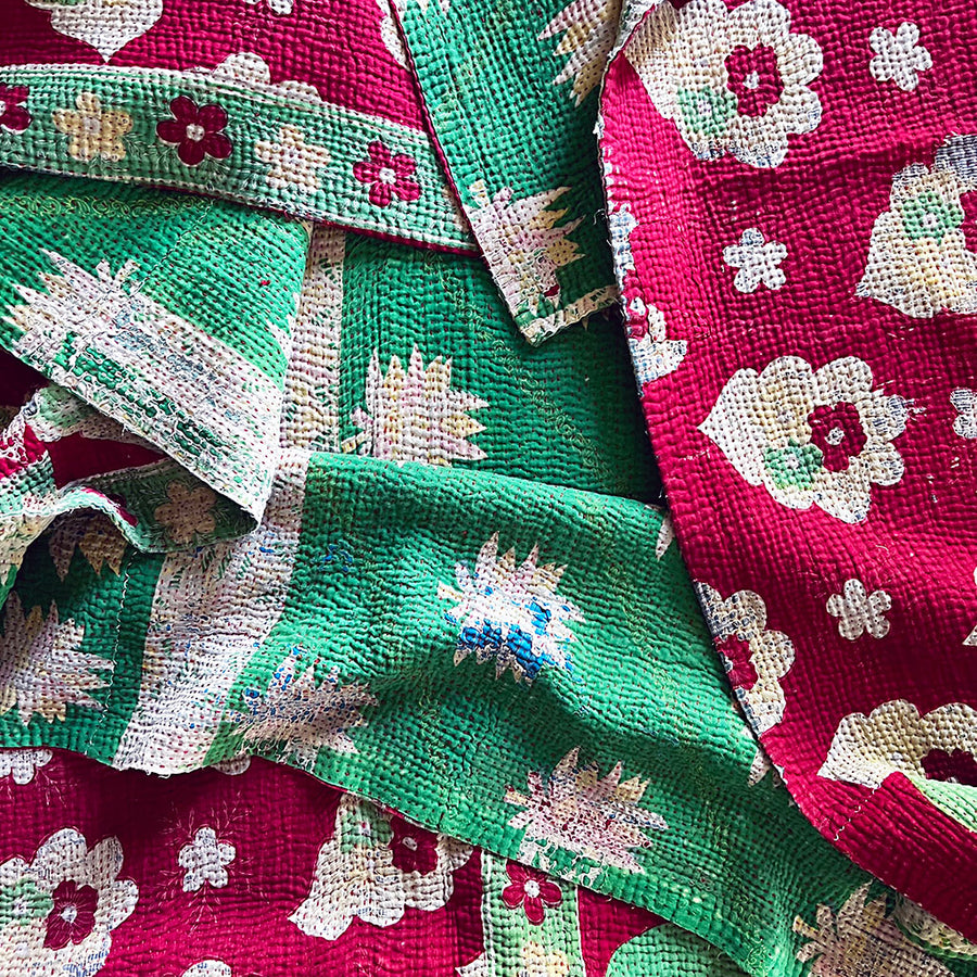 Vintage Kantha Reversible Cotton Throw Blanket (A14)