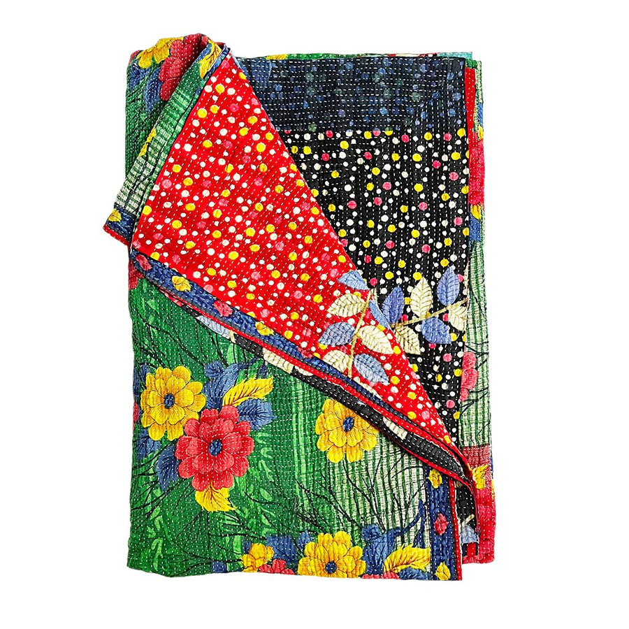 Vintage Kantha Reversible Cotton Throw Blanket (A16)