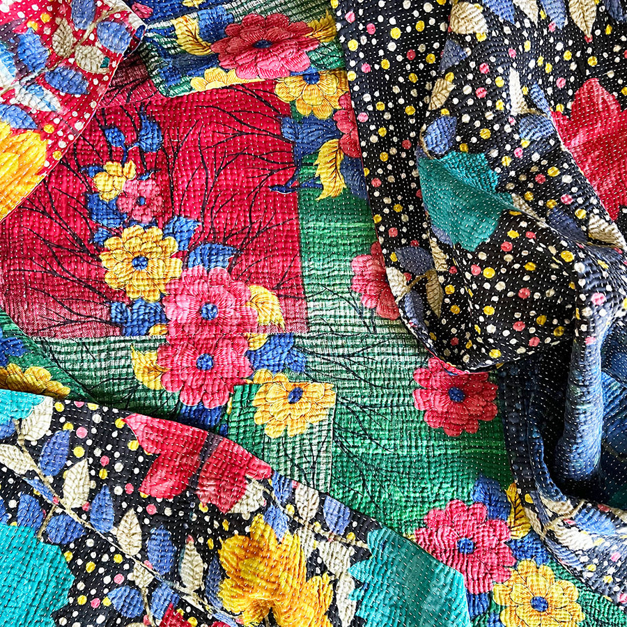 Vintage Kantha Reversible Cotton Throw Blanket (A16)