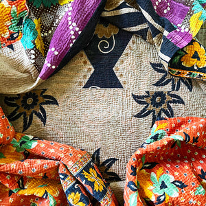 Vintage Kantha Reversible Cotton Throw Blanket (A19)