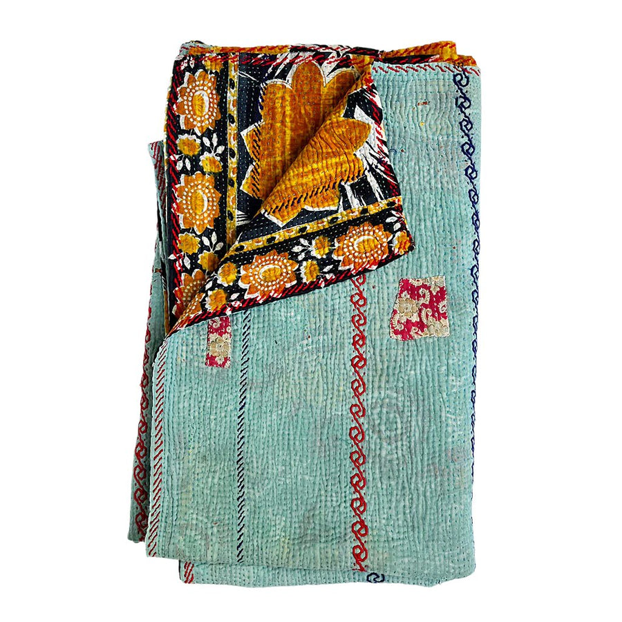 Vintage Kantha Reversible Cotton Throw Blanket (A1)