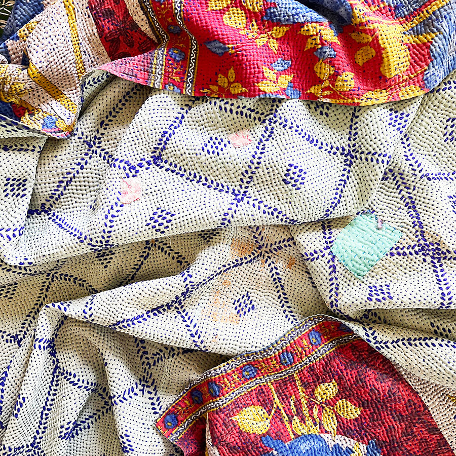 Vintage Kantha Reversible Cotton Throw Blanket (A2)