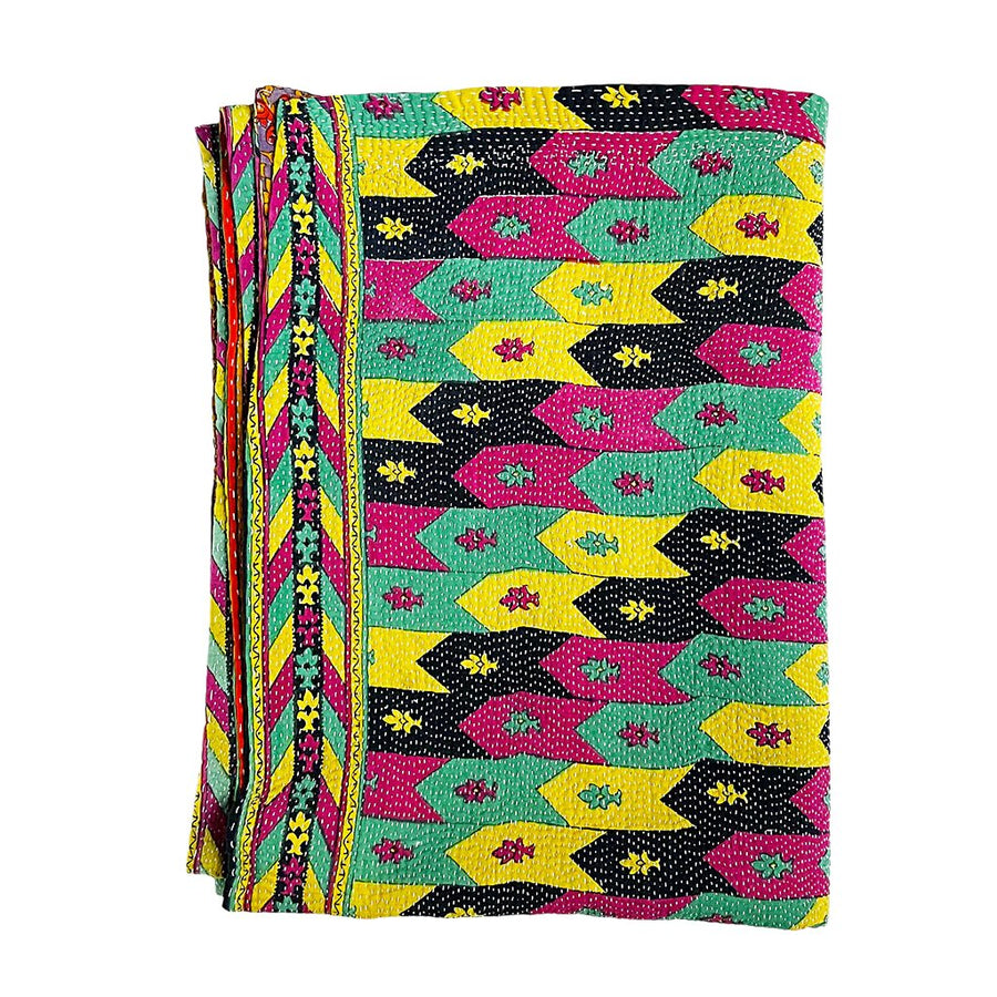 Vintage Kantha Reversible Cotton Throw Blanket (A7)