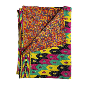 Vintage Kantha Reversible Cotton Throw Blanket (A7)