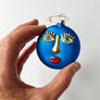 Eyelash Face Glass Ornament Blue