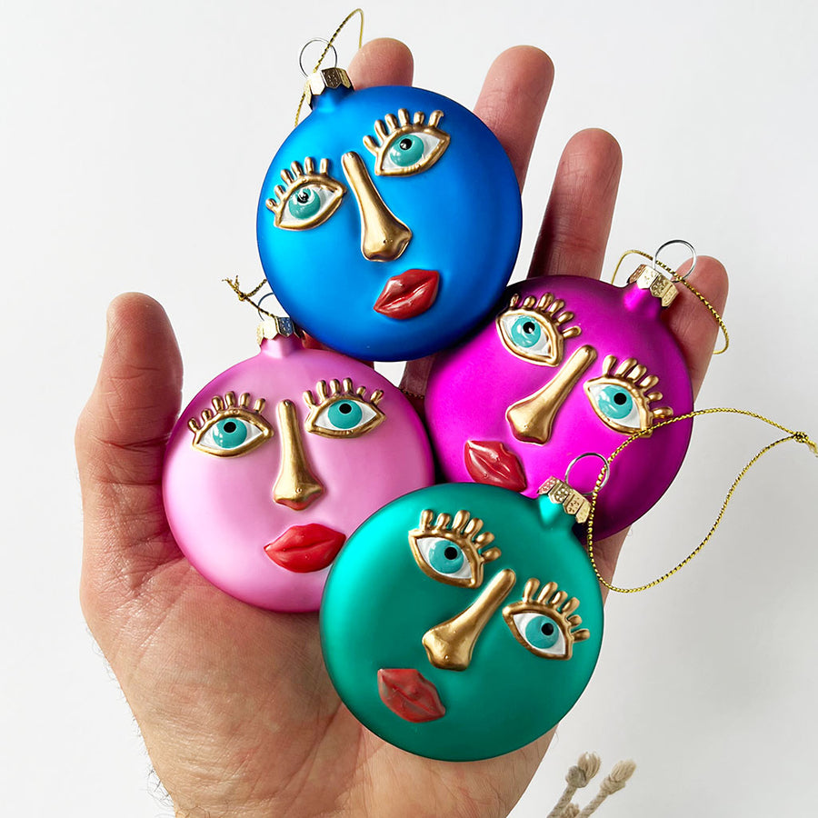 Eyelash Face Glass Ornament Pink