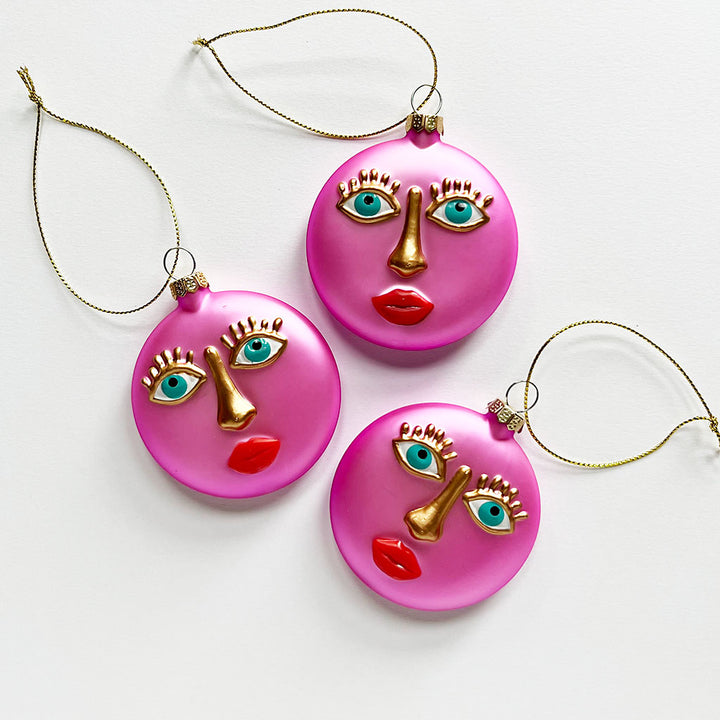 Eyelash Face Glass Ornament Pink