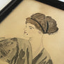 Portrait of a Woman with a Beauty Mark - Original Watercolor in Vintage Frame